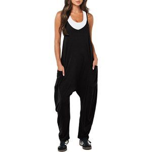 Women's Casual Loose Sleeveless Jumpsuits  Strap V Neck Harem Long Pants